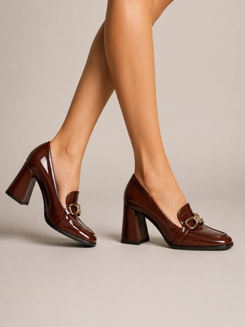 Antonio Melani Selah Brown Leather Block Heel Knot Ornament Loafer Pumps NWOB